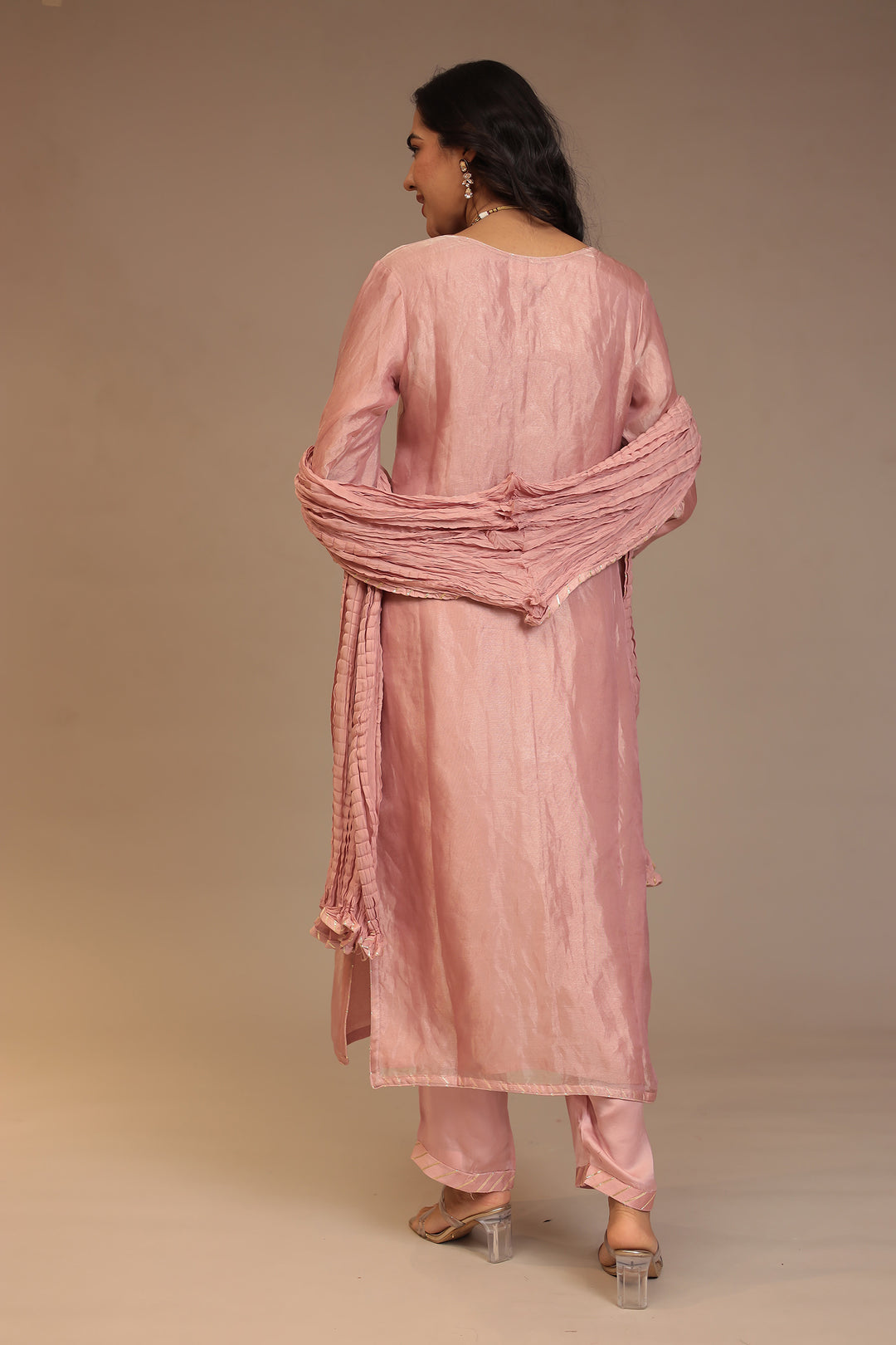 Tissue Suit with Gota, Sequins, Zardozi work.