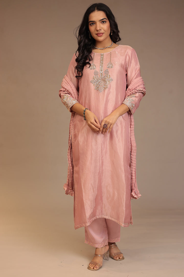 Tissue Suit with Gota, Sequins, Zardozi work.