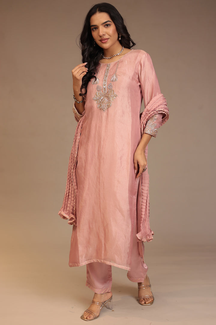 Tissue Suit with Gota, Sequins, Zardozi work.