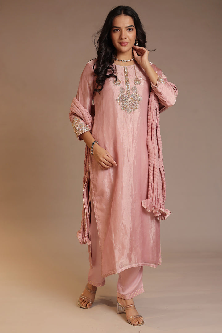 Tissue Suit with Gota, Sequins, Zardozi work.