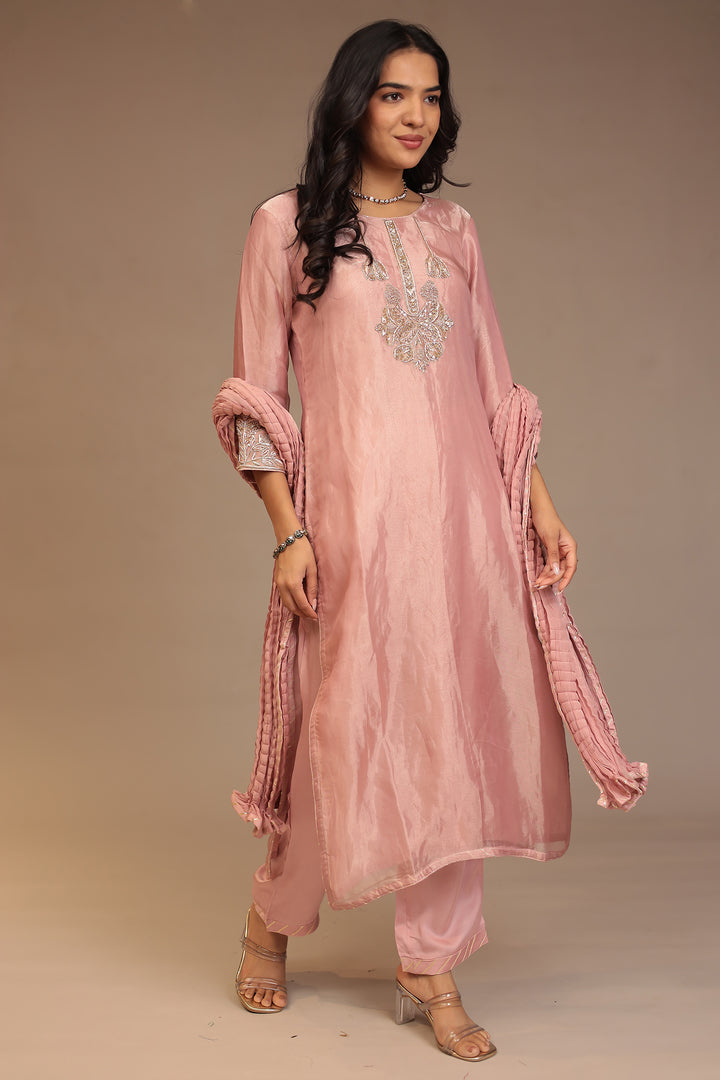 Tissue Suit with Gota, Sequins, Zardozi work.