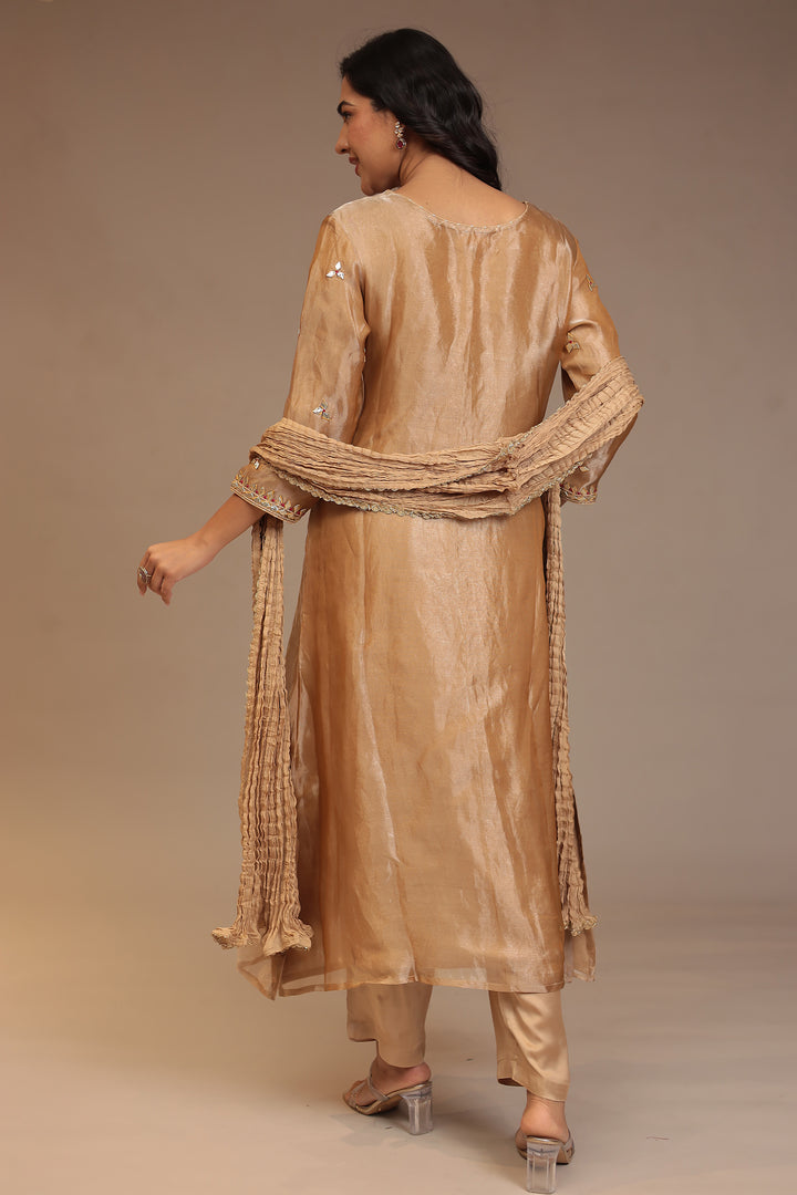 Tissue shimmer silk Suit with Gota Patti, Thread work.