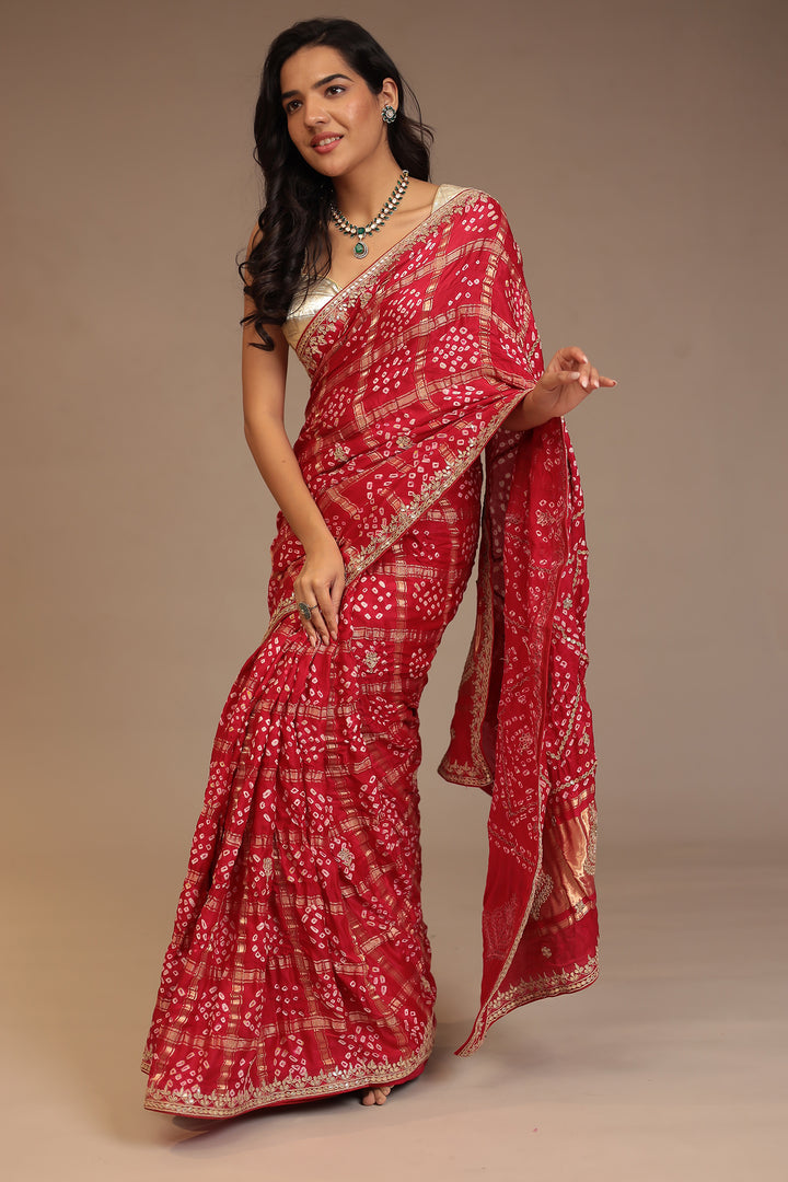 Red Bandhej Ghatchola Silk Saree