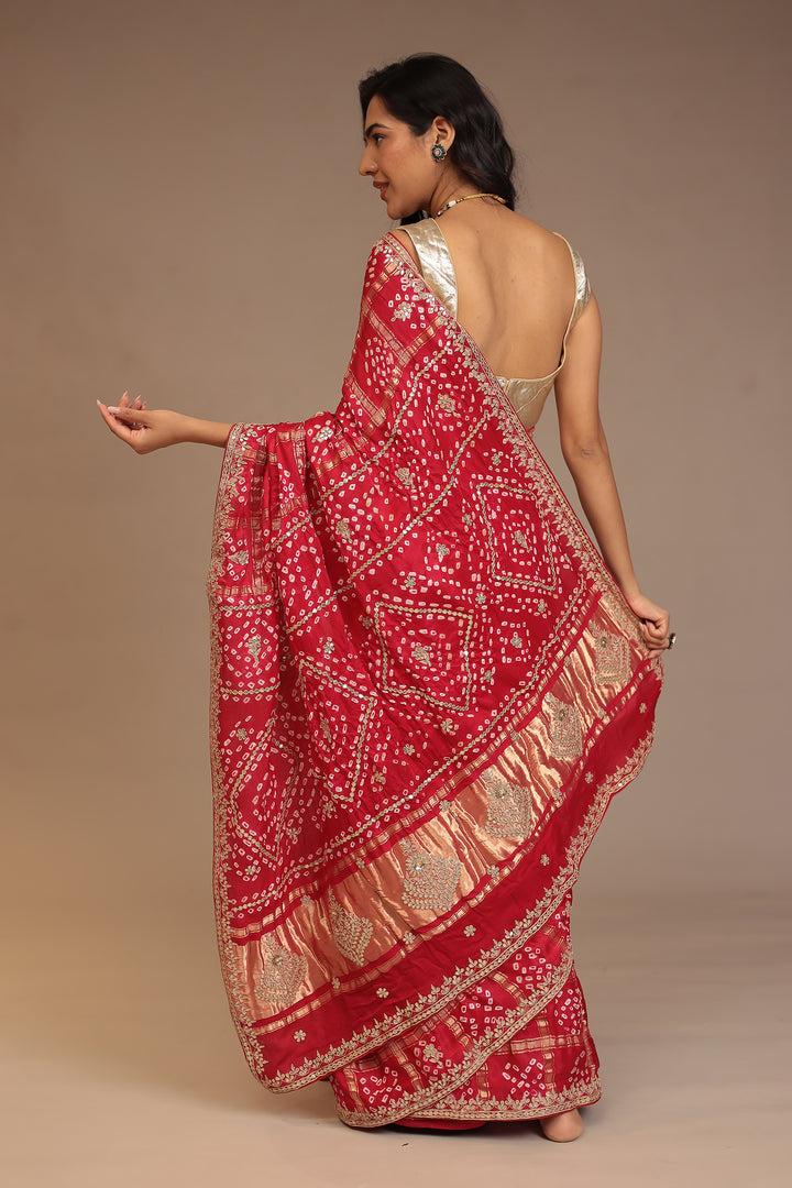 Red Bandhej Silk Saree