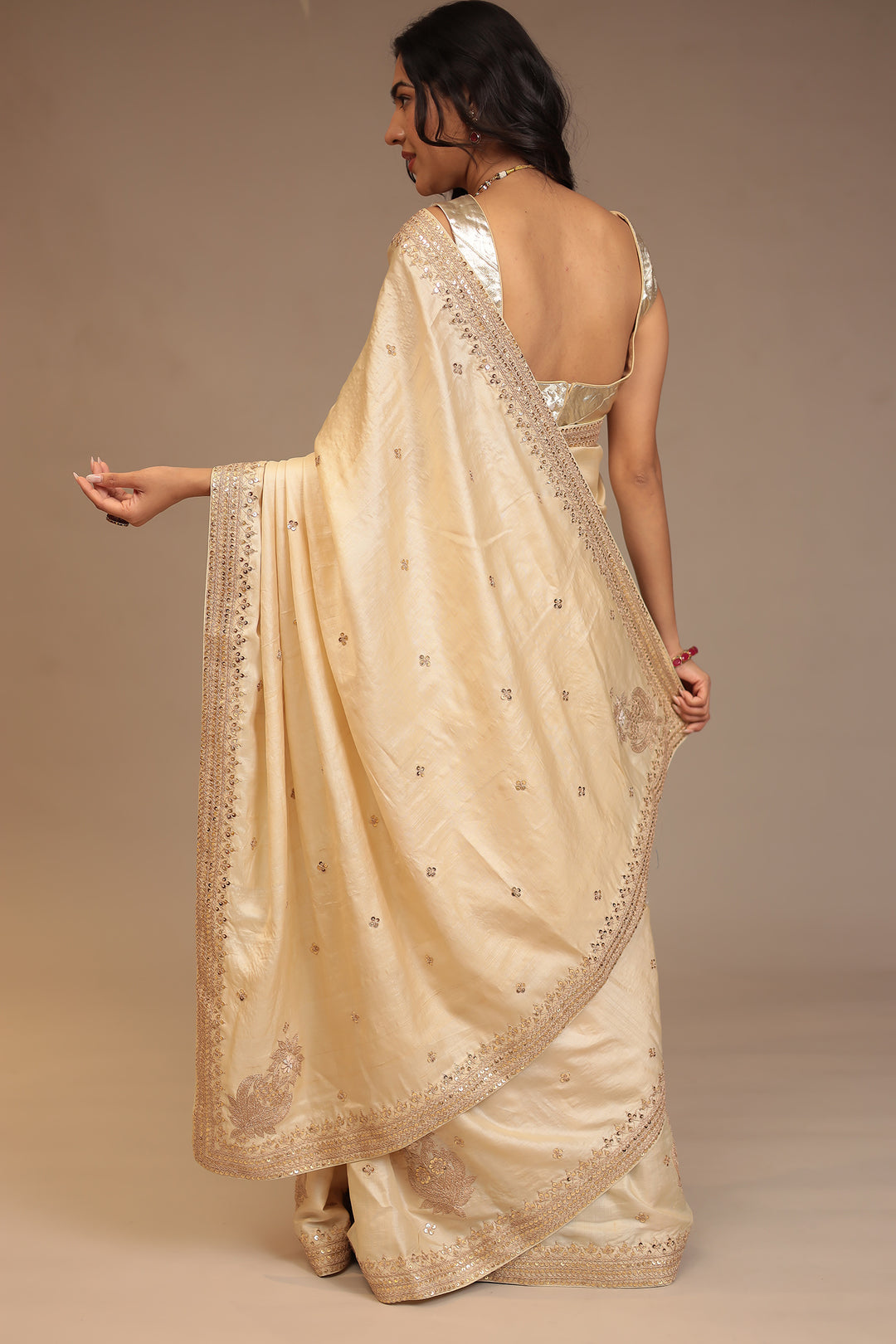 Silk Saree with Aari, Sequins work.