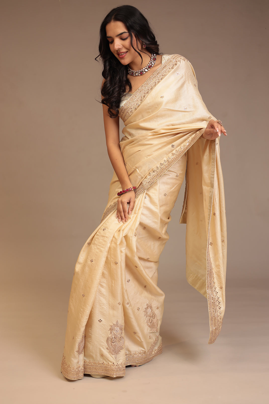 Silk Saree with Aari, Sequins work.