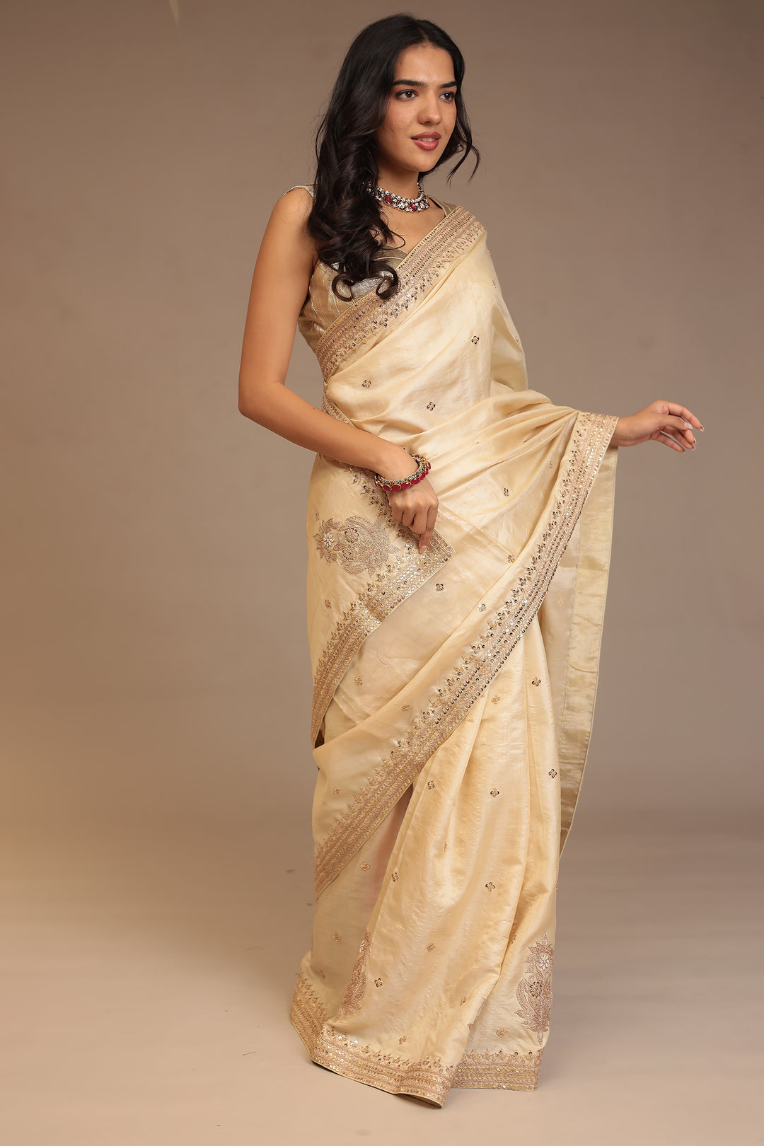 Silk Saree with Aari, Sequins work.
