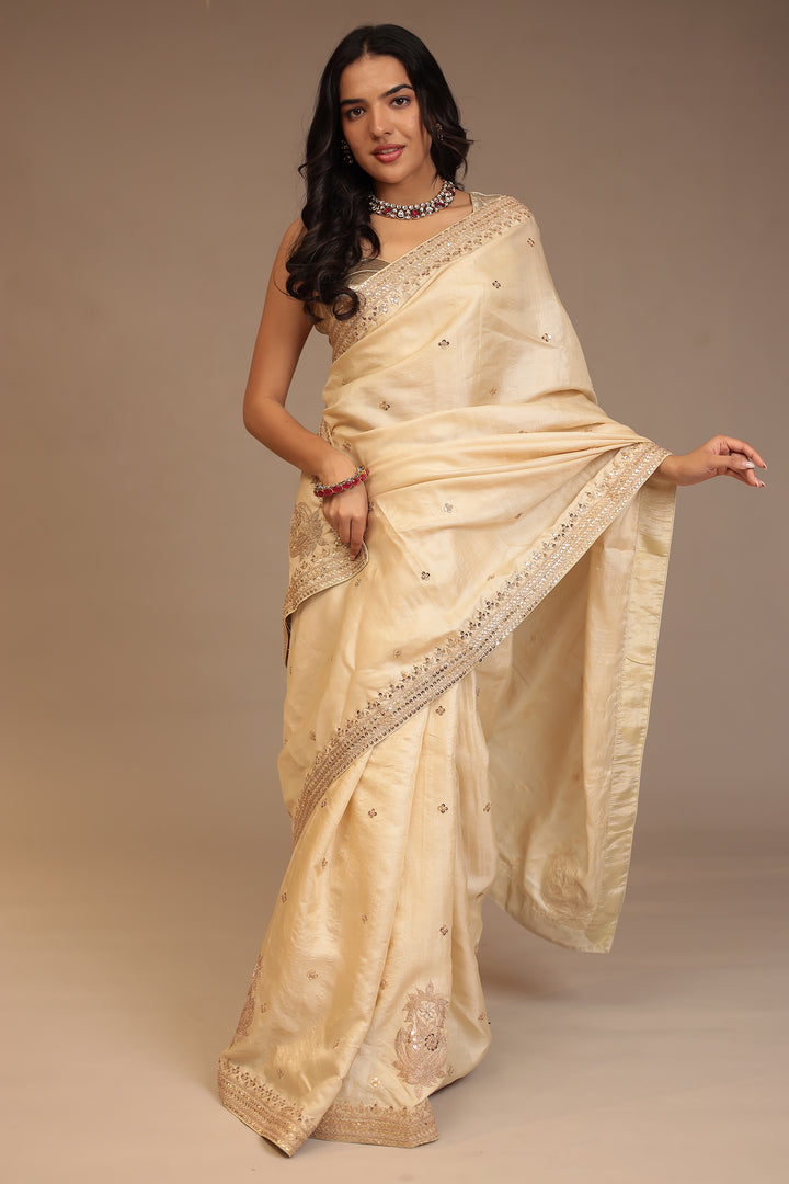 Silk Saree with Aari, Sequins work.