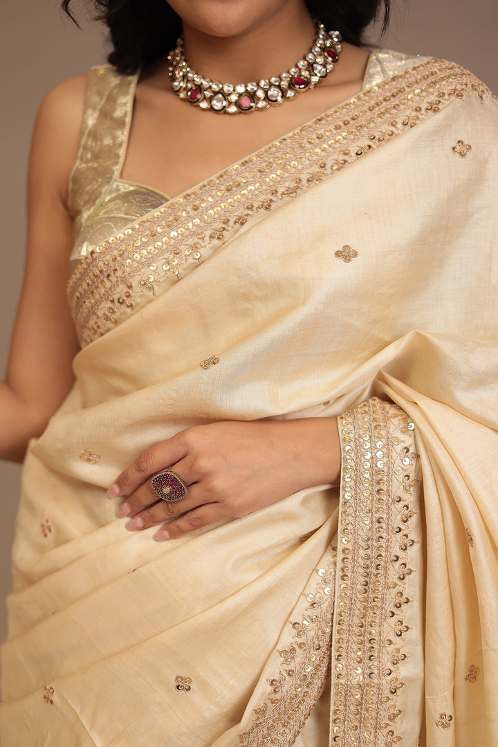 Silk Saree with Aari, Sequins work.