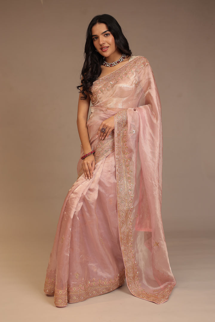 Tissue Saree with Dori, Gota Patti, Sequins work.