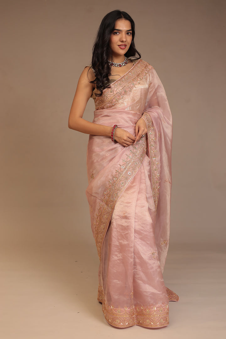 Tissue Saree with Dori, Gota Patti, Sequins work.