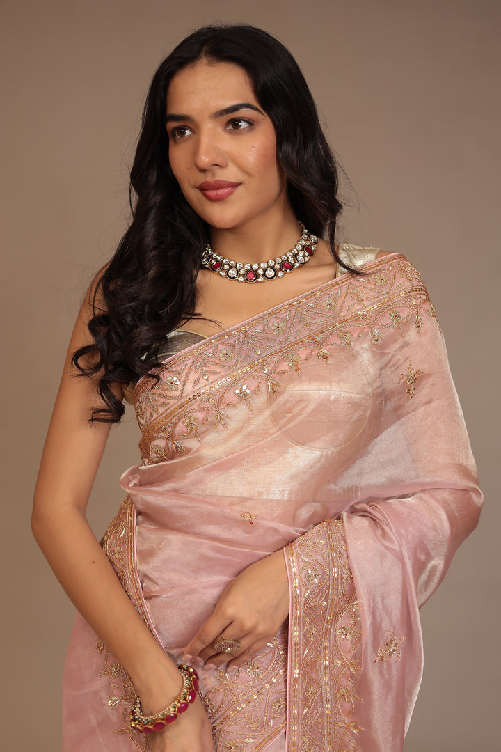 Tissue Saree with Dori, Gota Patti, Sequins work.