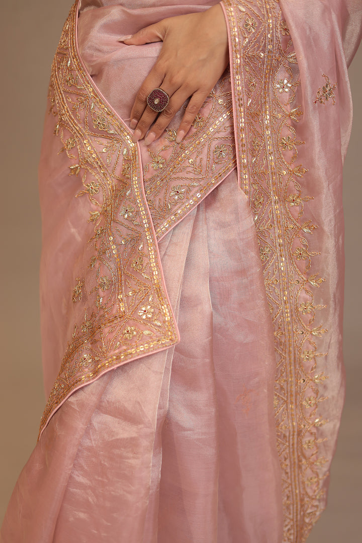 Tissue Saree with Dori, Gota Patti, Sequins work.