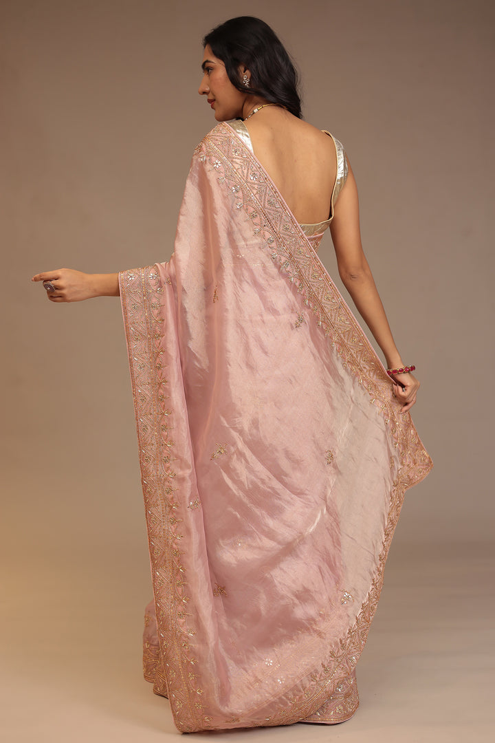 Tissue Saree with Dori, Gota Patti, Sequins work.