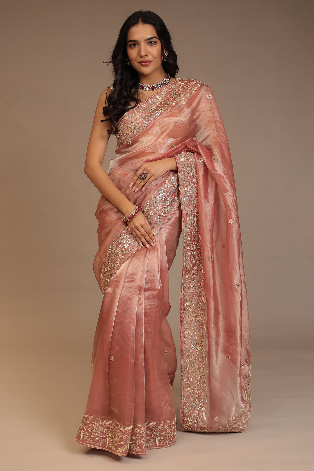 Tissue Saree with Aari, Gota Patti, Sequins work.