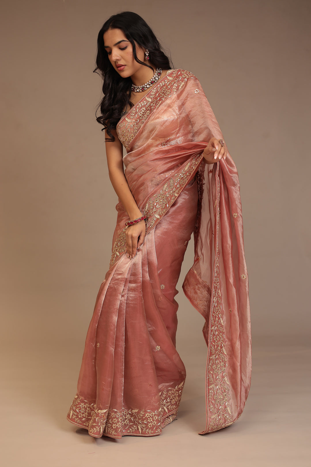 Tissue Saree with Aari, Gota Patti, Sequins work.