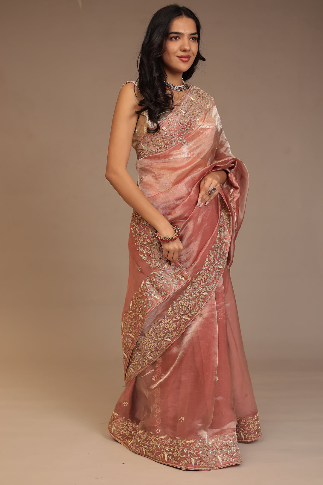 Tissue Saree with Aari, Gota Patti, Sequins work.