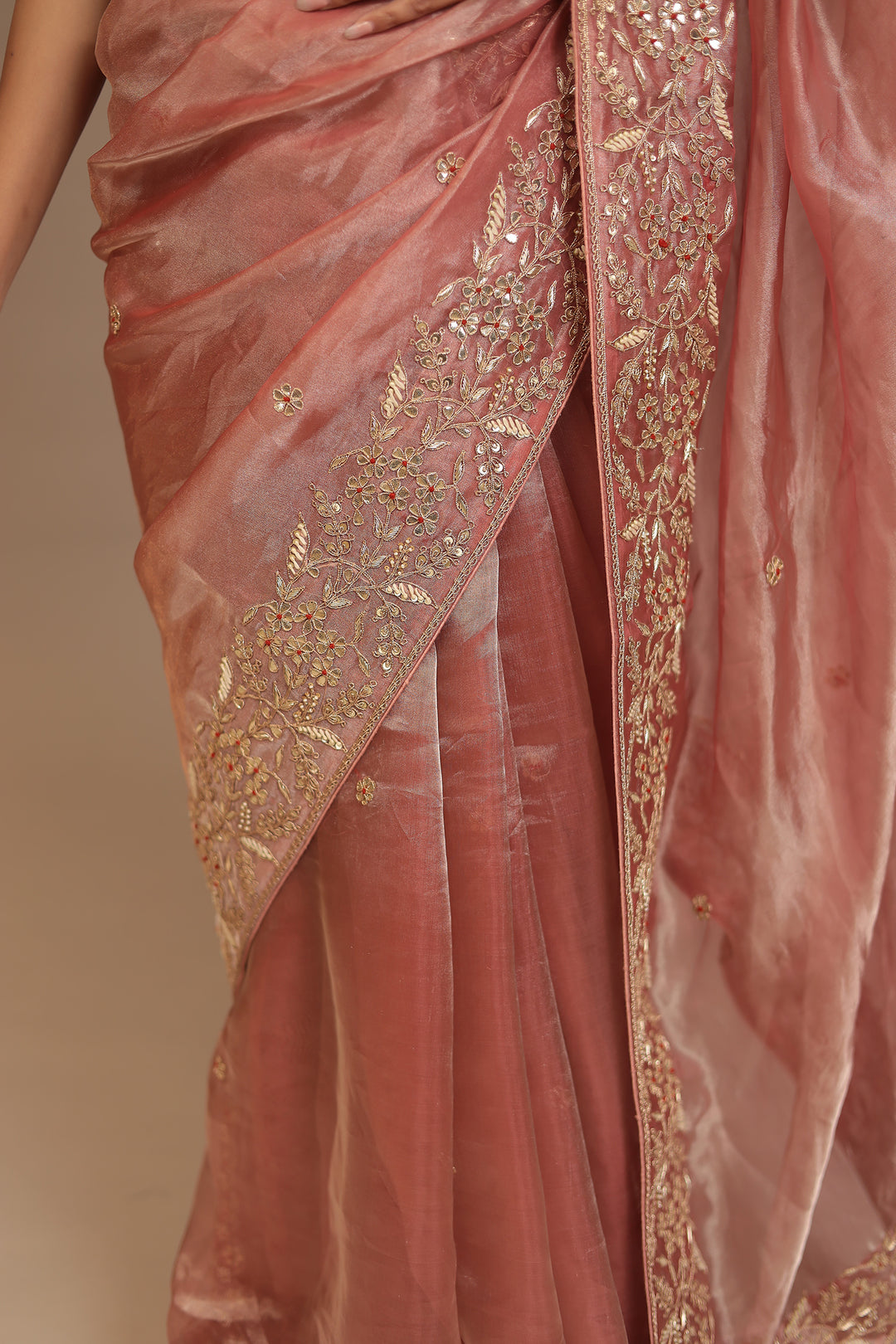 Tissue Saree with Aari, Gota Patti, Sequins work.