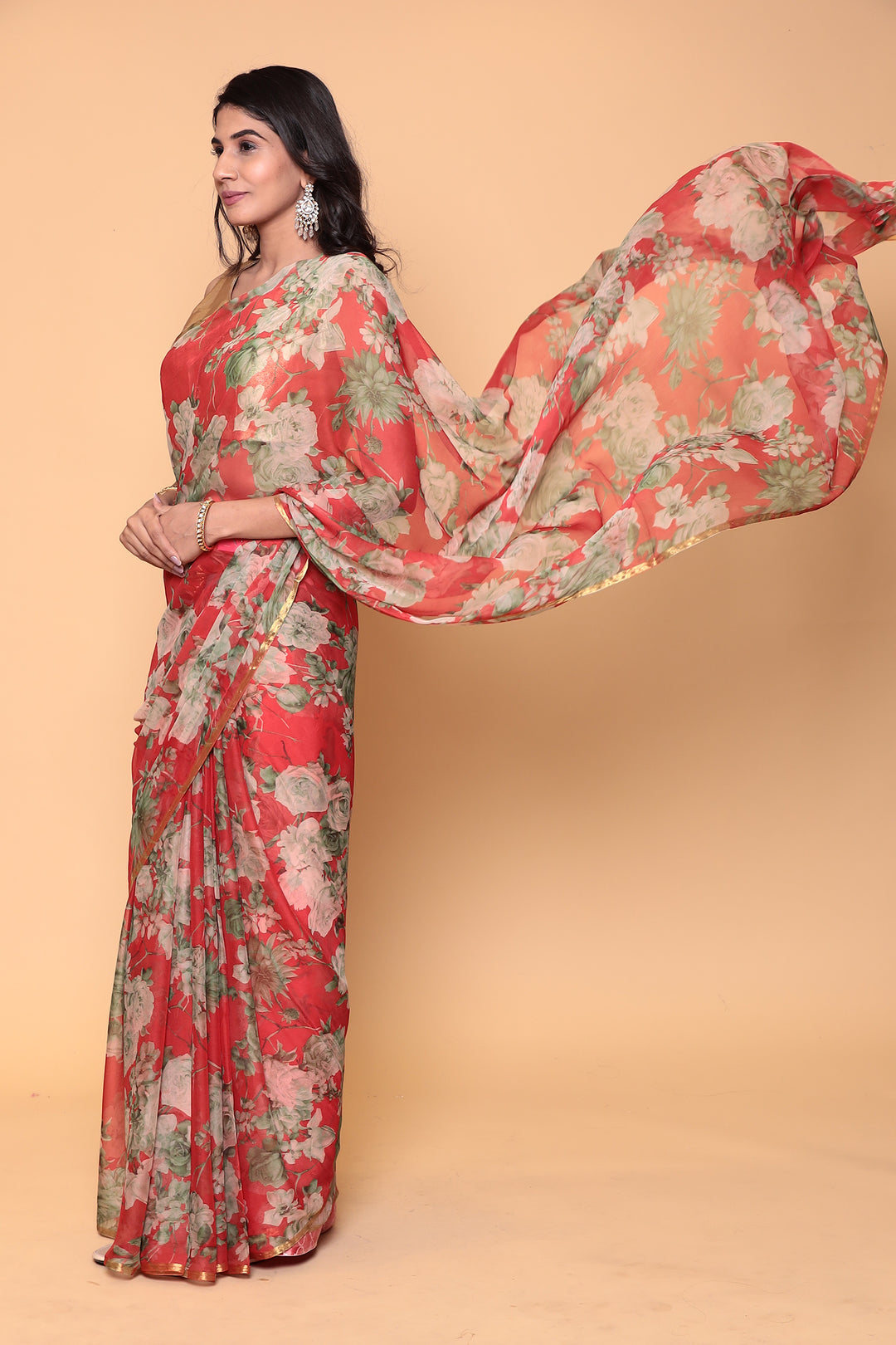 Printed Chiffon Saree with Zari Border