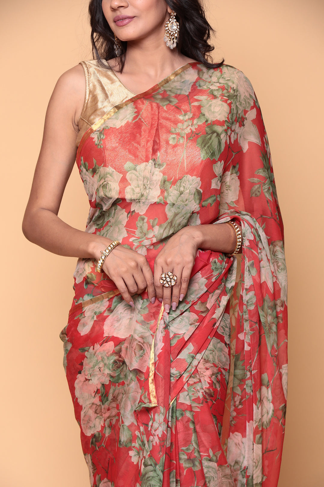 Printed Chiffon Saree with Zari Border
