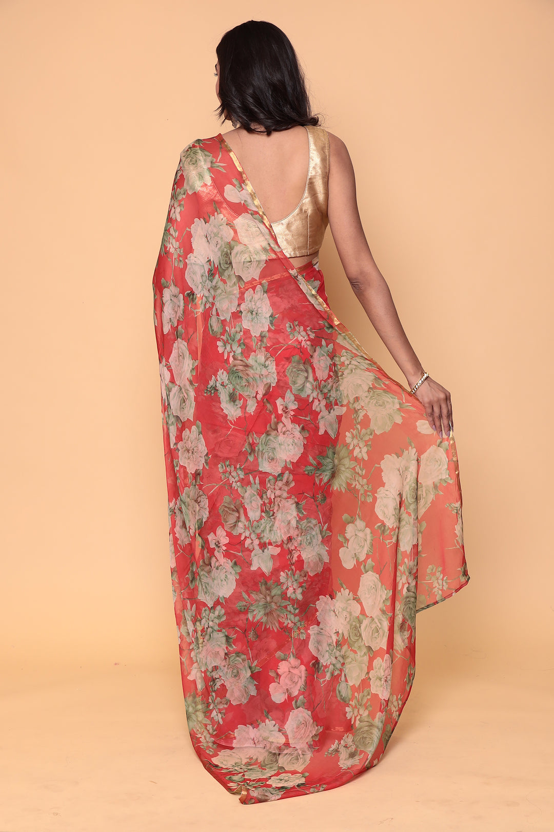 Printed Chiffon Saree with Zari Border