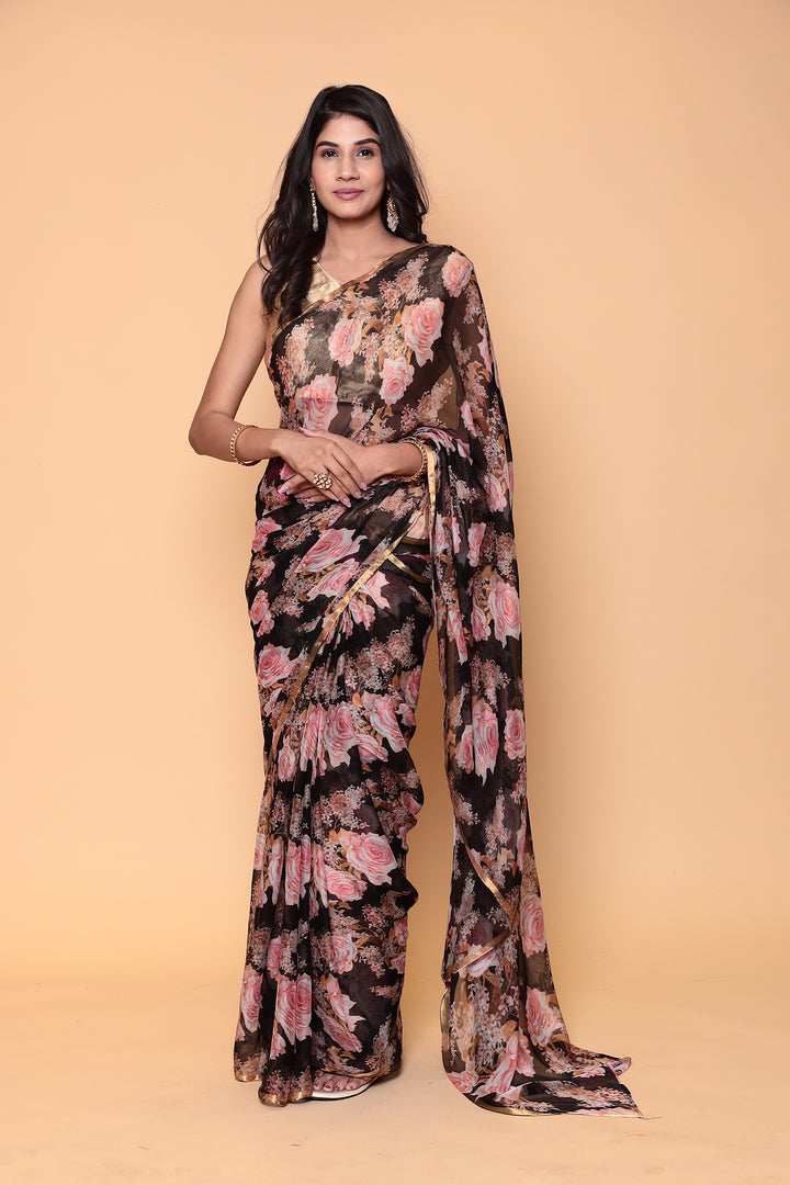 Chiffon saree with chiffon fabric and zari border