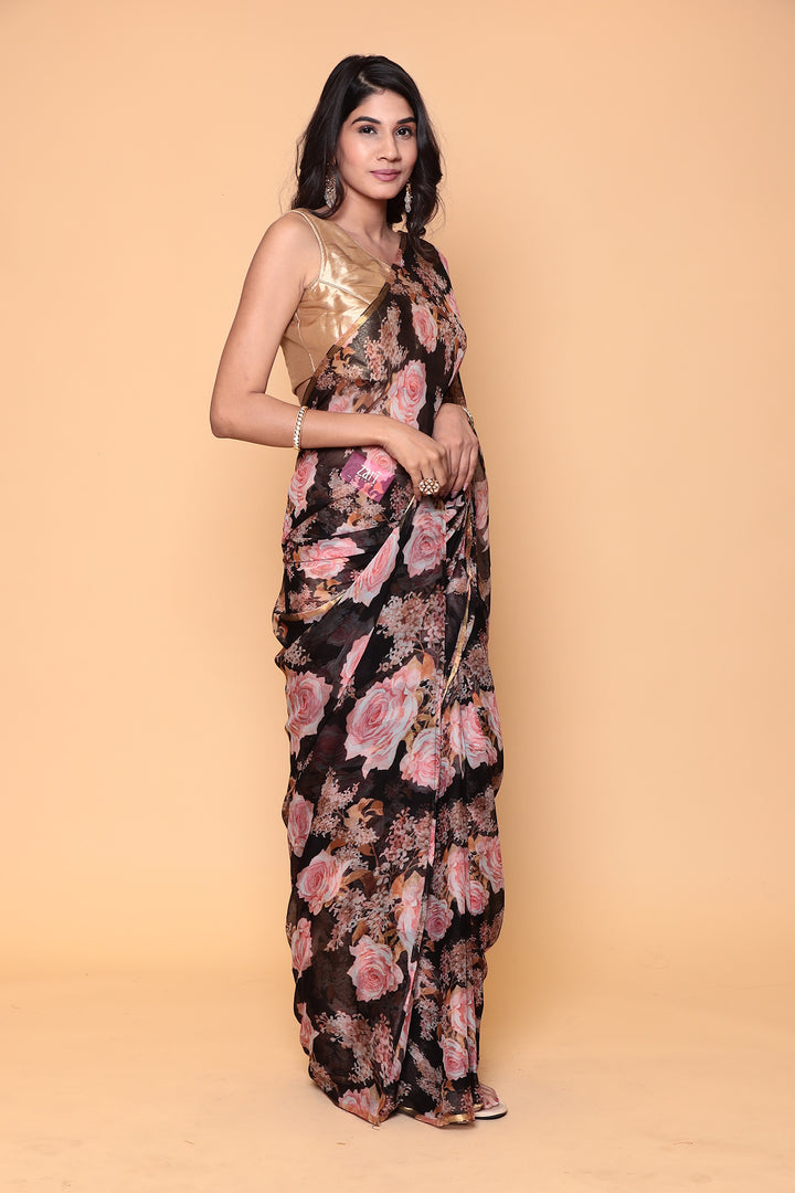 Chiffon saree with chiffon fabric and zari border