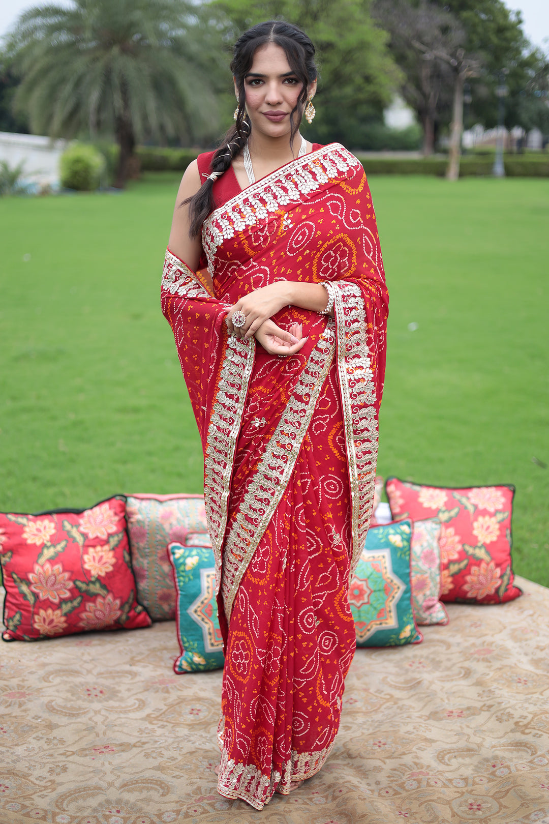Bandhej Chiffon Saree with Gota Patti work - Main Image