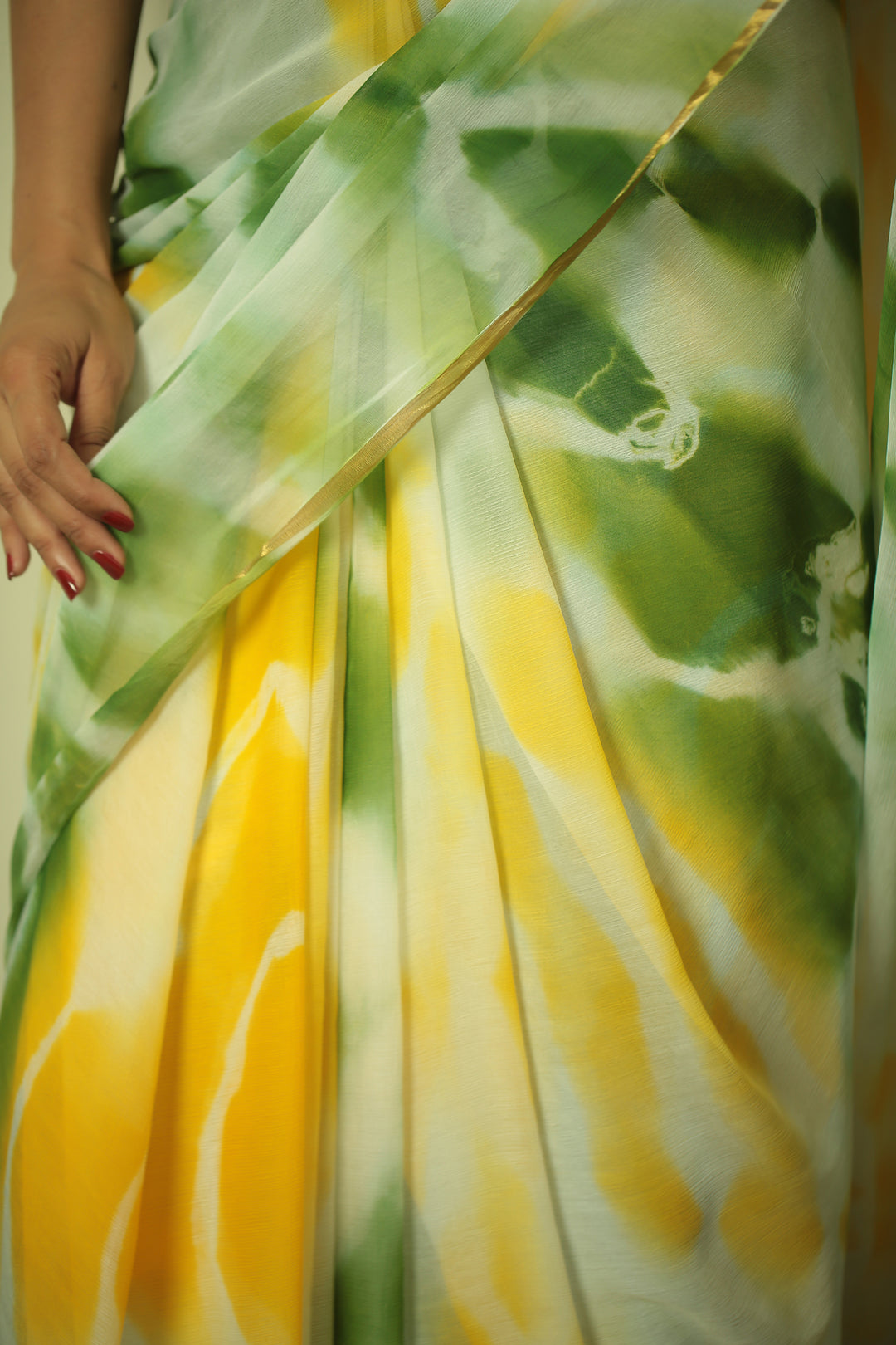 Tie & Dye Chiffon Saree with Zari work.