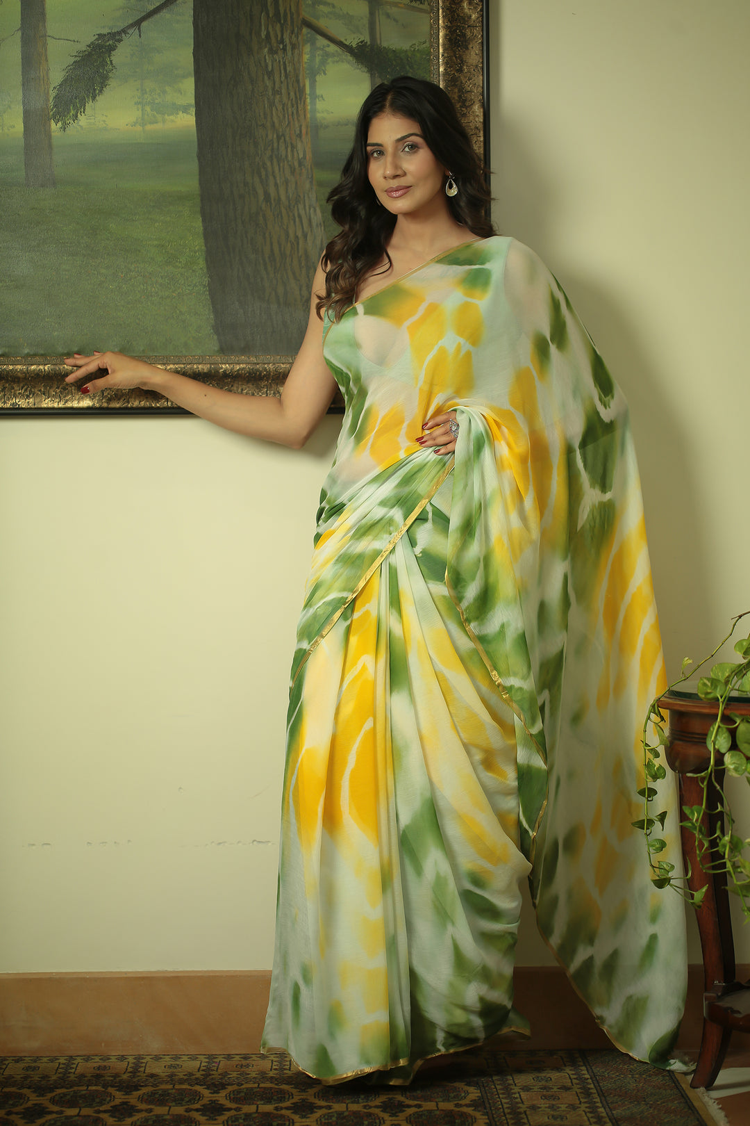 Tie & Dye Chiffon Saree with Zari work.