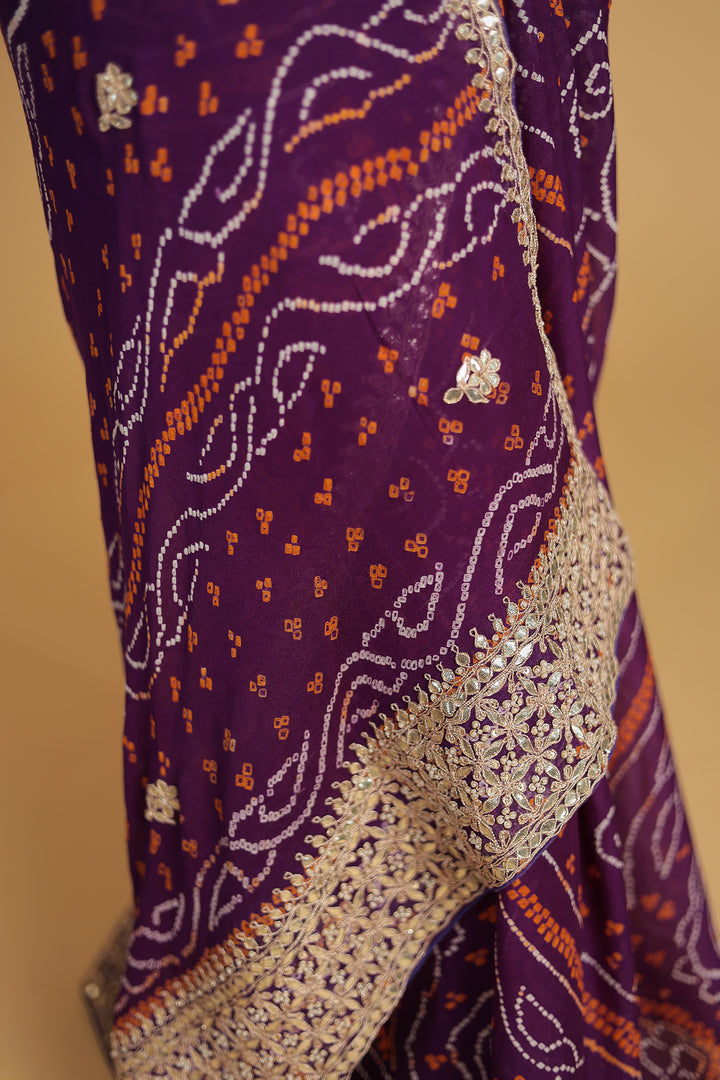 Bandhej Chiffon Saree with Gota Patti and Thread work