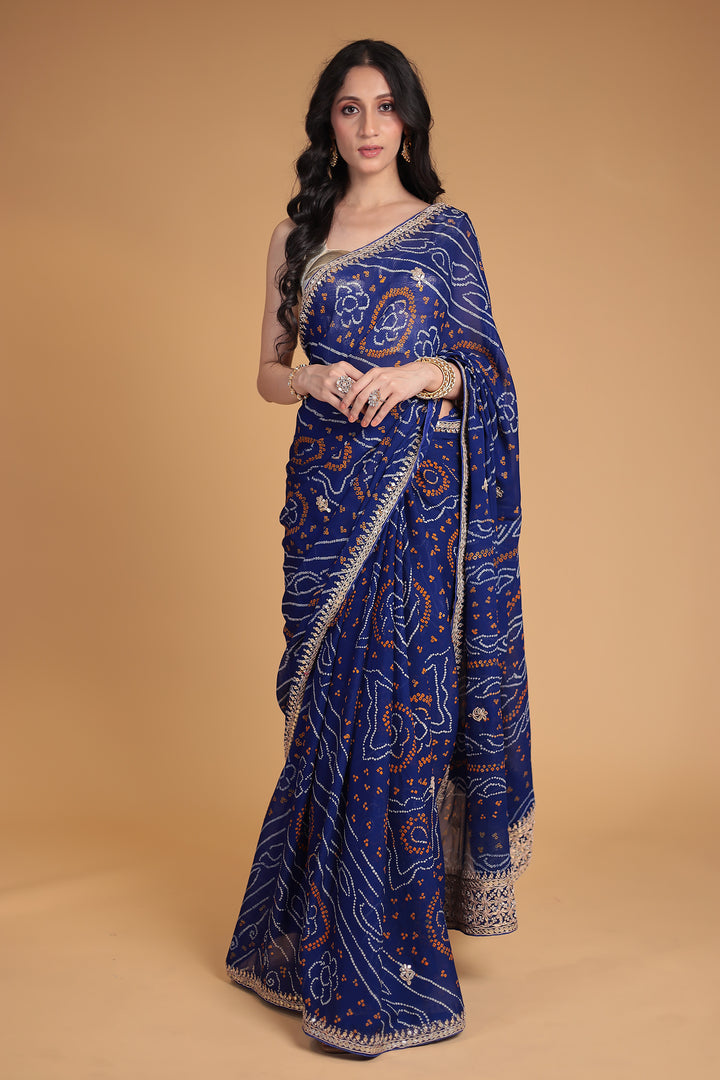 Bandhej Chiffon Saree with Gota Patti and Thread work