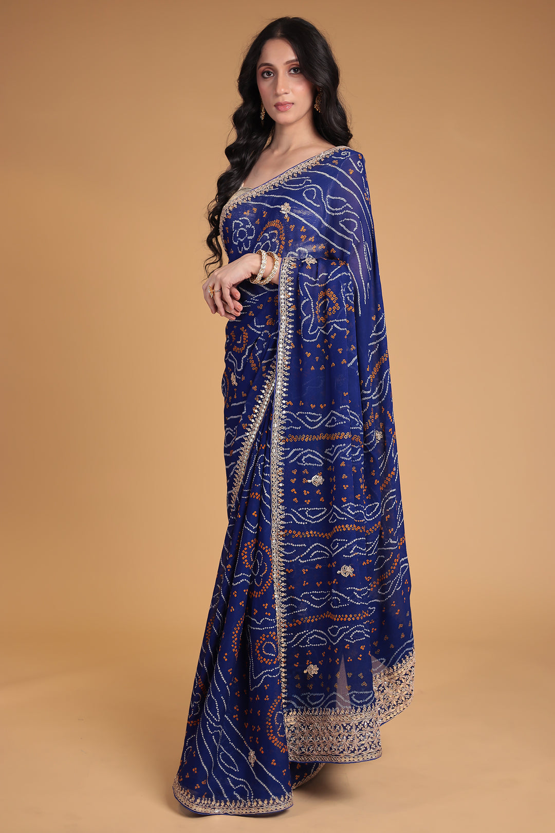 Bandhej Chiffon Saree with Gota Patti and Thread work