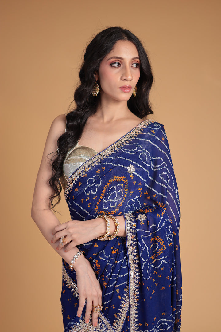 Bandhej Chiffon Saree with Gota Patti and Thread work