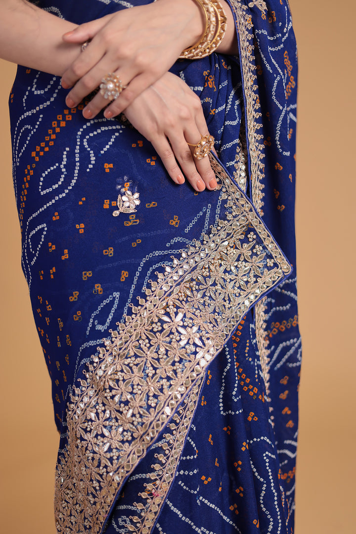 Bandhej Chiffon Saree with Gota Patti and Thread work
