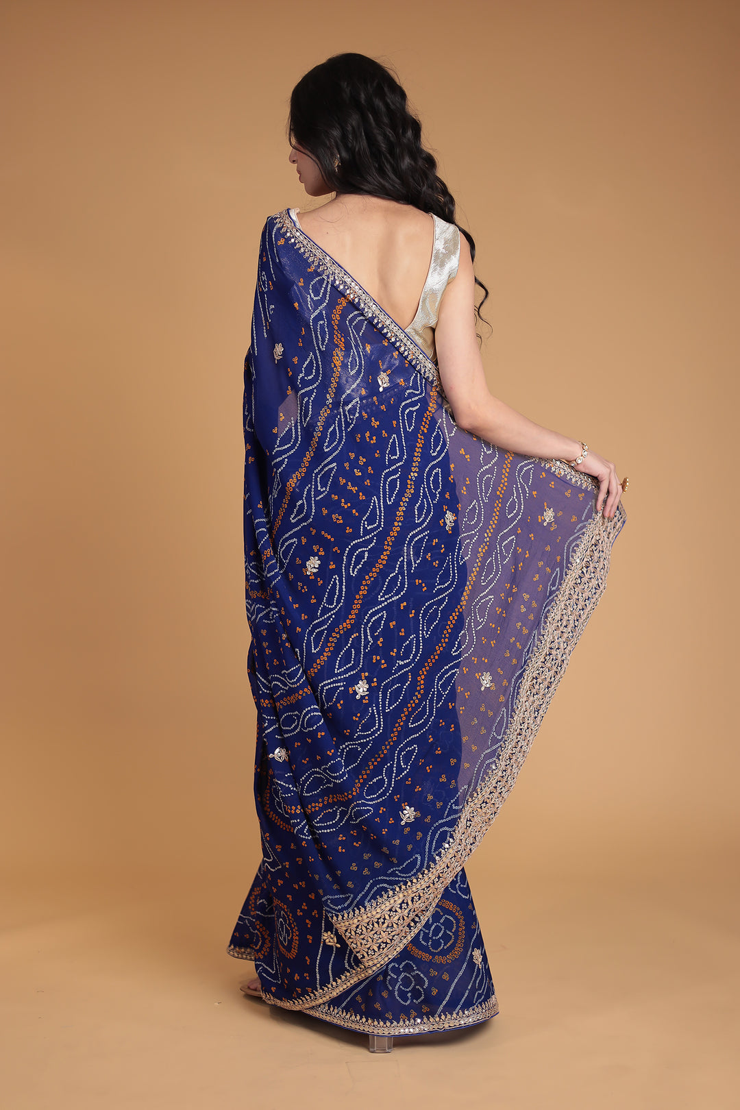 Bandhej Chiffon Saree with Gota Patti and Thread work