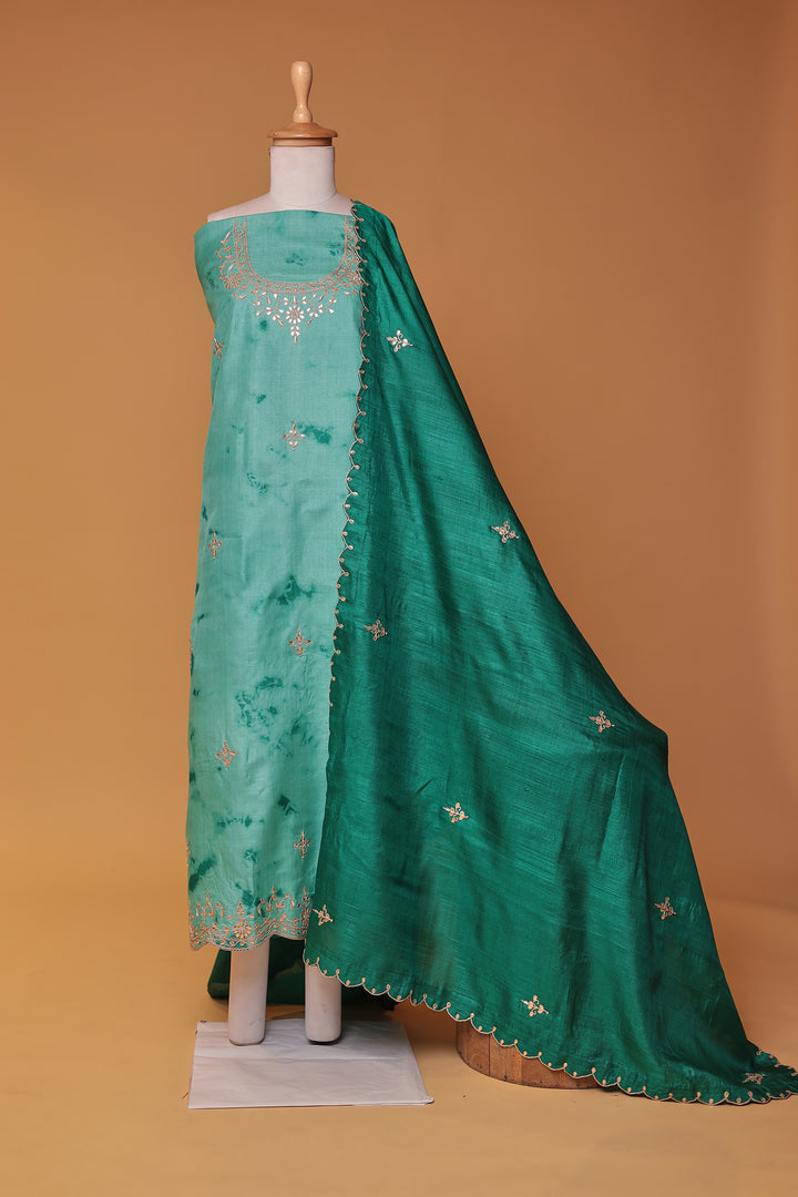 Tie & Dye Silk Unstitched Suit with Gota Patti and Zardozi work