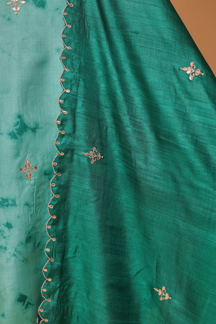 Tie & Dye Silk Unstitched Suit with Gota Patti and Zardozi work