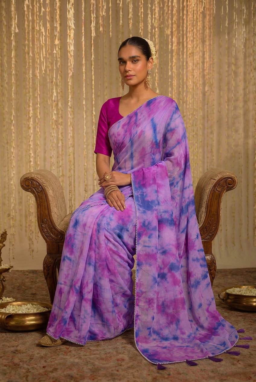 Tie & Dye Silk organza Saree with Zari work.