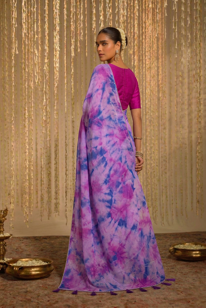 Tie & Dye Silk organza Saree with Zari work.