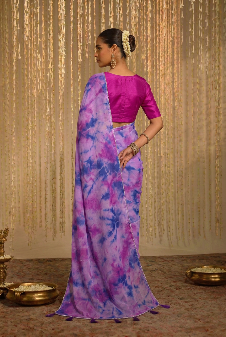 Tie & Dye Silk organza Saree with Zari work.