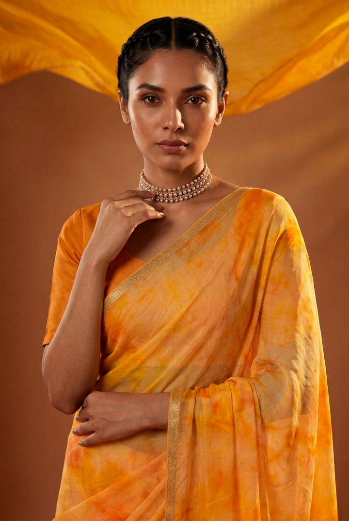 Tie & Dye Chiffon Saree with Zari work.