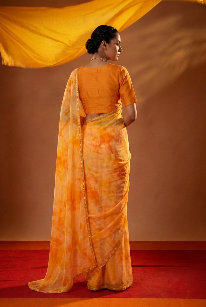 Tie & Dye Chiffon Saree with Zari work.