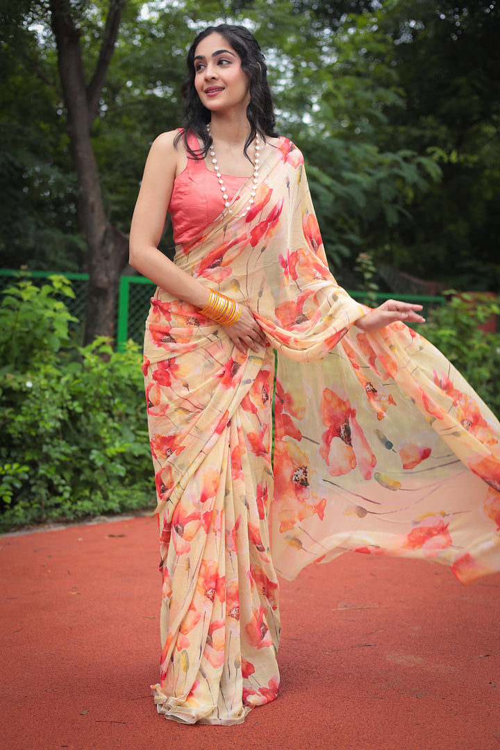 Digital Print Chiffon Saree