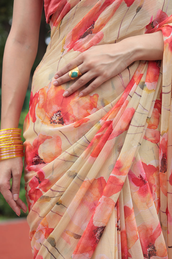 Digital Print Chiffon Saree