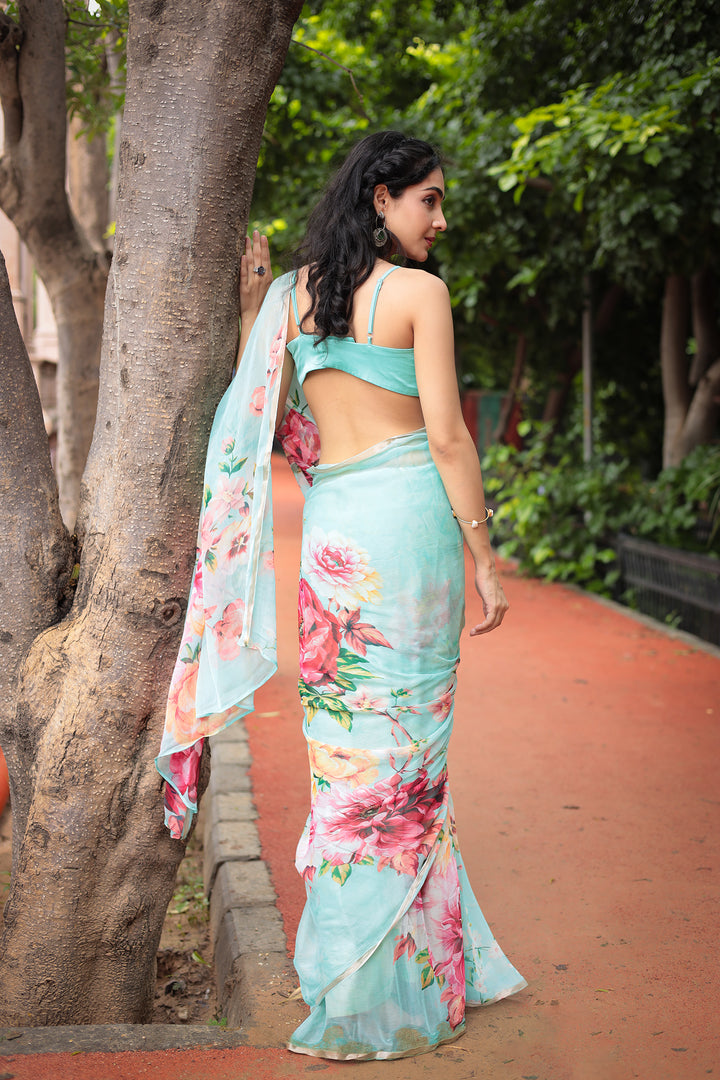 Floral Printed Chiffon Saree
