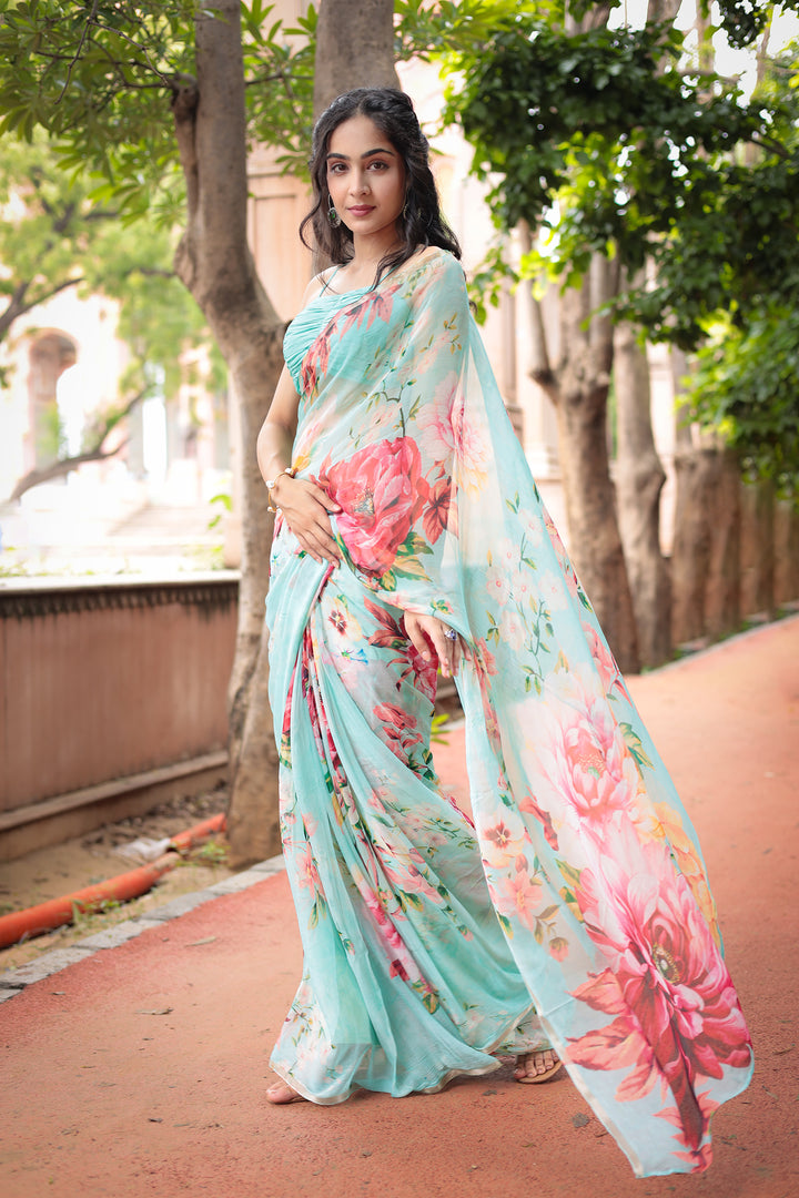 Floral Printed Chiffon Saree