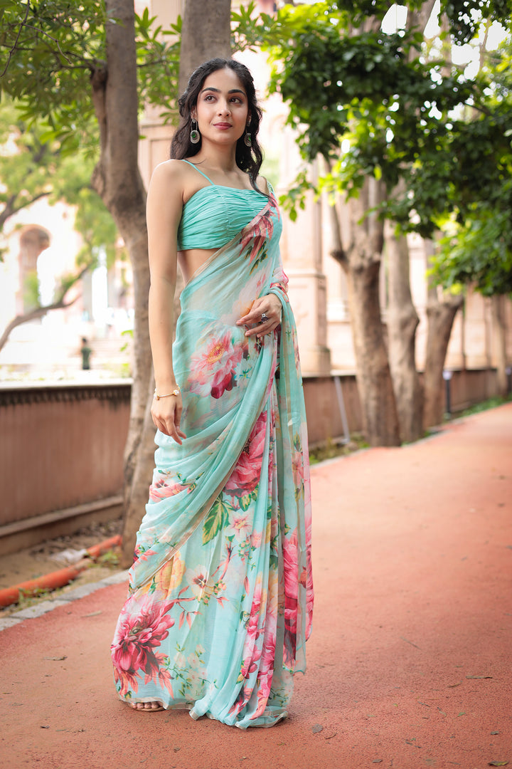 Floral Printed Chiffon Saree