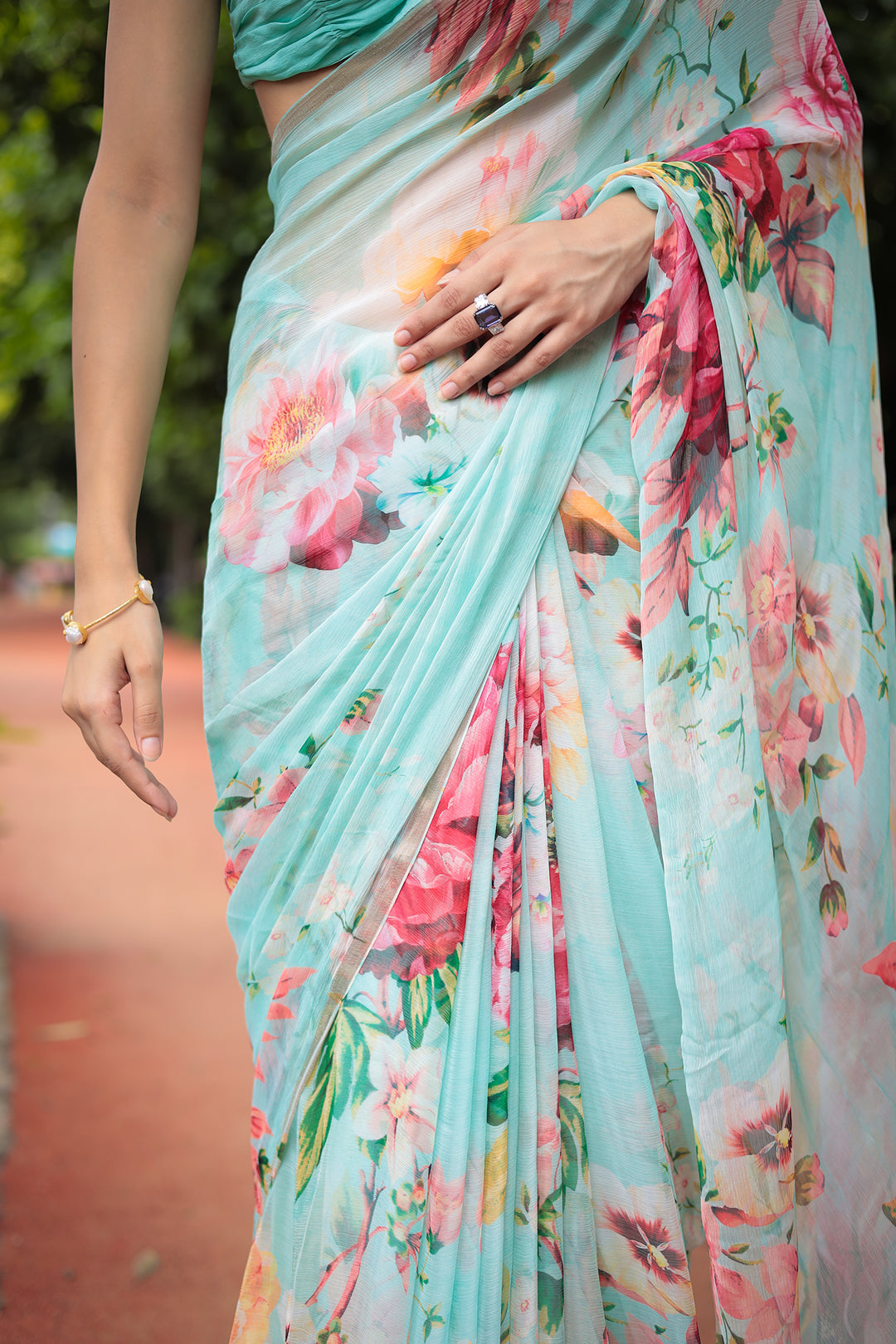 Floral Printed Chiffon Saree