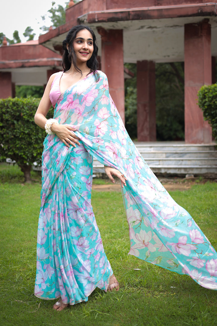 Floral Printed Chiffon Saree